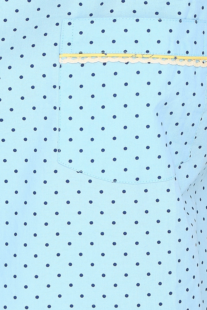 Blue dots printed sleeveless shirt and shorts set available only at Pernia's Pop Up Shop.