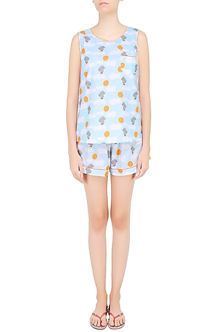 Blue and Grey Robot Printed Shirt and Shorts Set by Dandelion