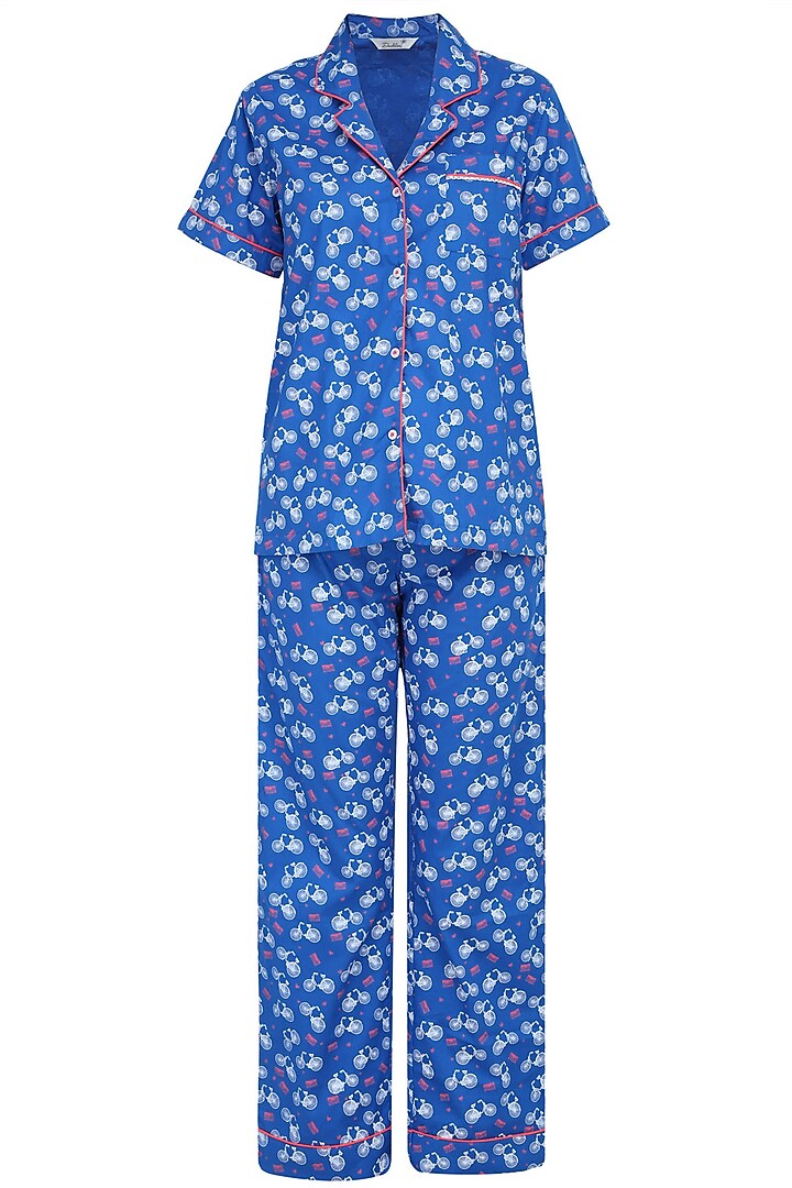 Blue cycle printed nightsuit set available only at Pernia's Pop Up Shop.