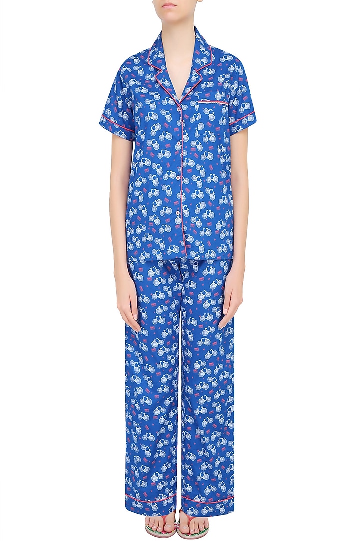 Blue cycle printed nightsuit set available only at Pernia's Pop Up Shop.