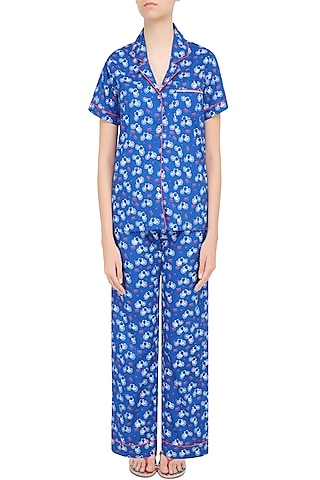 Blue Cycle Printed Nightsuit Set by Dandelion