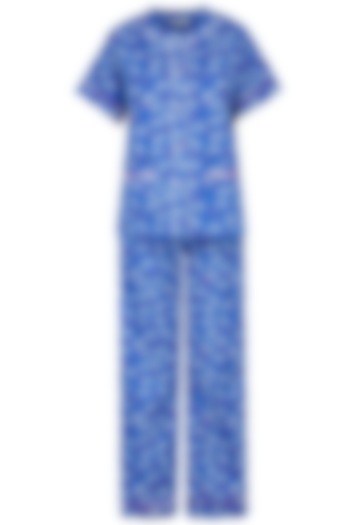 Blue Cycle and Envelope Printed Nightsuit Set by Dandelion