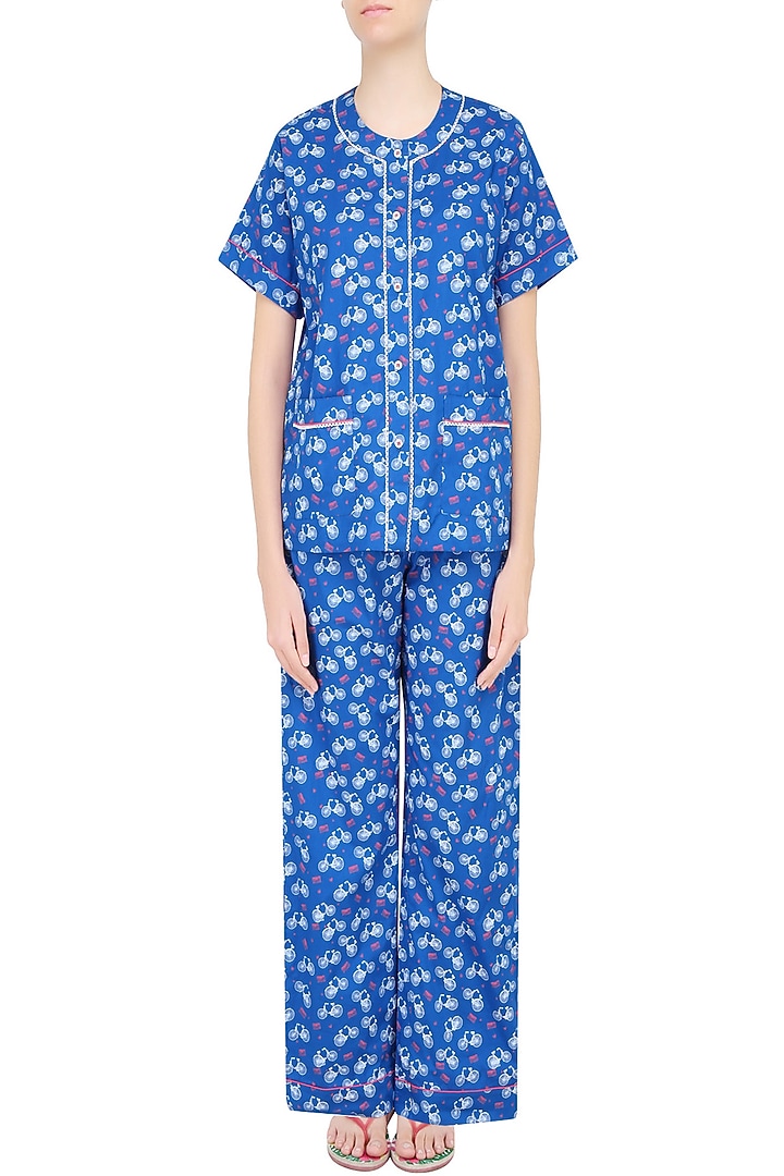 Blue cycle and envelope printed nightsuit set available only at Pernia's Pop Up Shop.