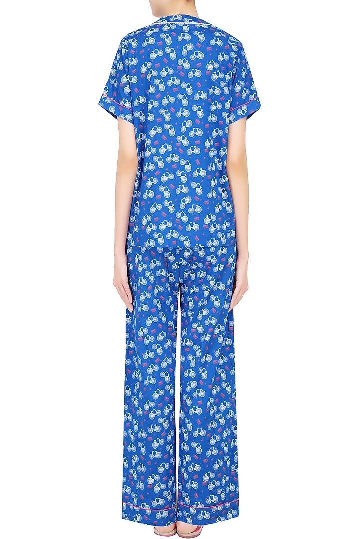 Blue cycle and envelope printed nightsuit set available only at Pernia's Pop Up Shop.