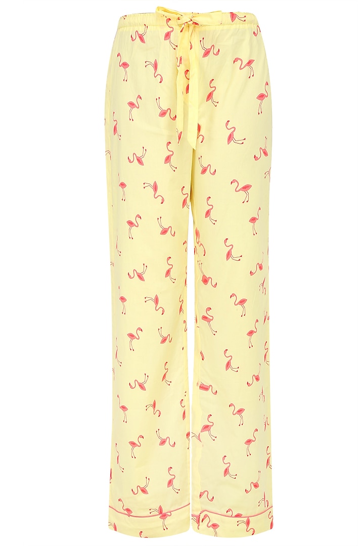 Yellow and coral flamingo printed nightsuit set available only at Pernia's Pop Up Shop.