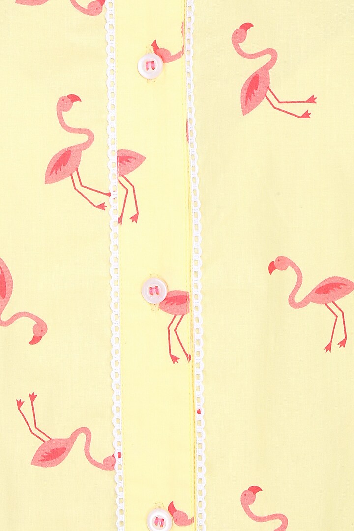 Yellow and coral flamingo printed nightsuit set available only at Pernia's Pop Up Shop.