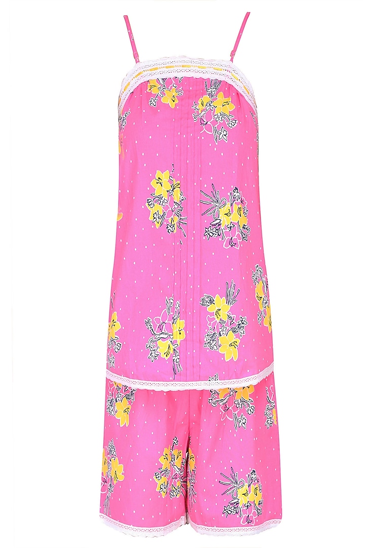 Pink and yellow flowers printed camisole and shorts set available only at Pernia's Pop Up Shop.