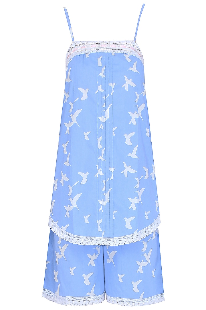 Blue and White Dove Printed Camisole and Shorts Set by Dandelion