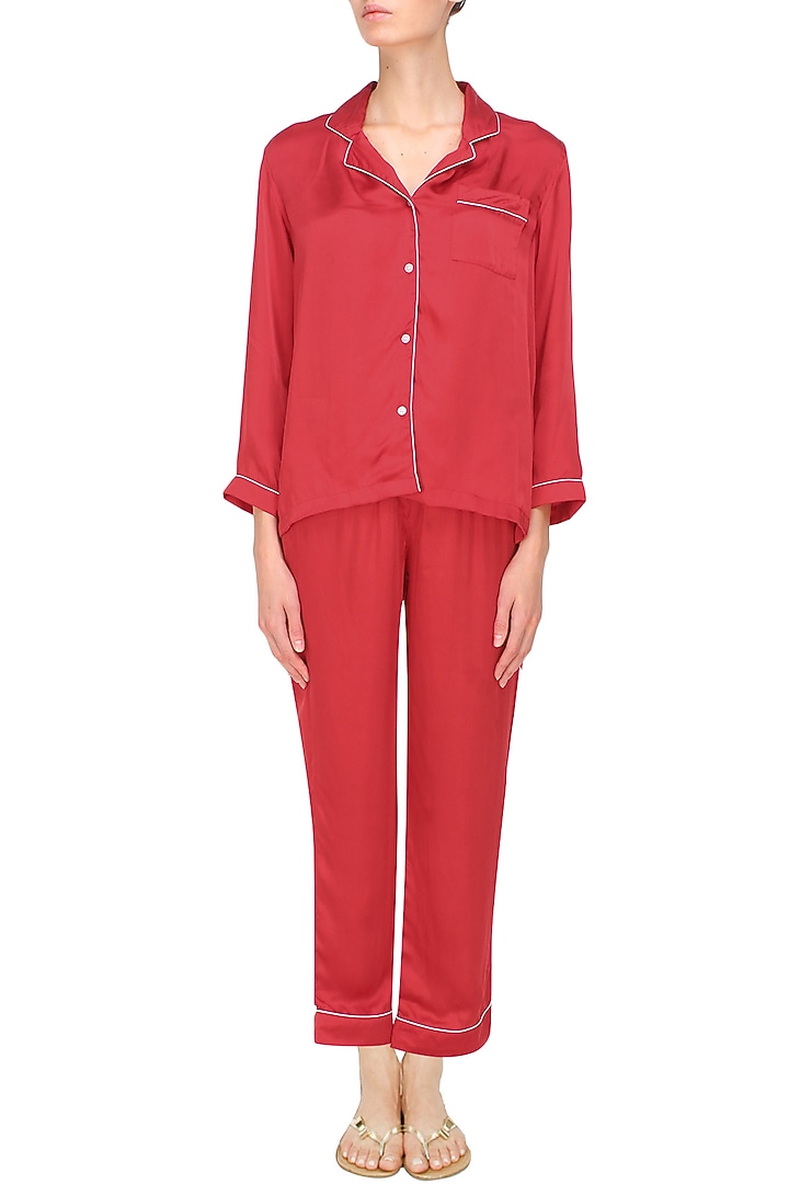 Red satin nightsuit set available only at Pernia's Pop Up Shop.