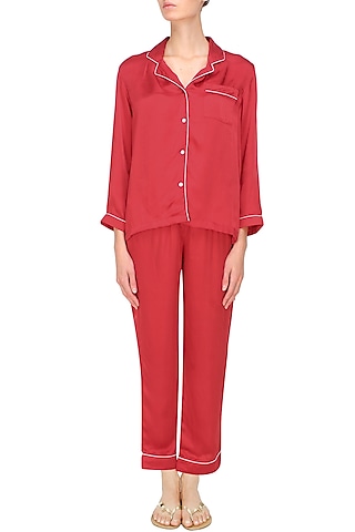 Red satin nightsuit set by Dandelion