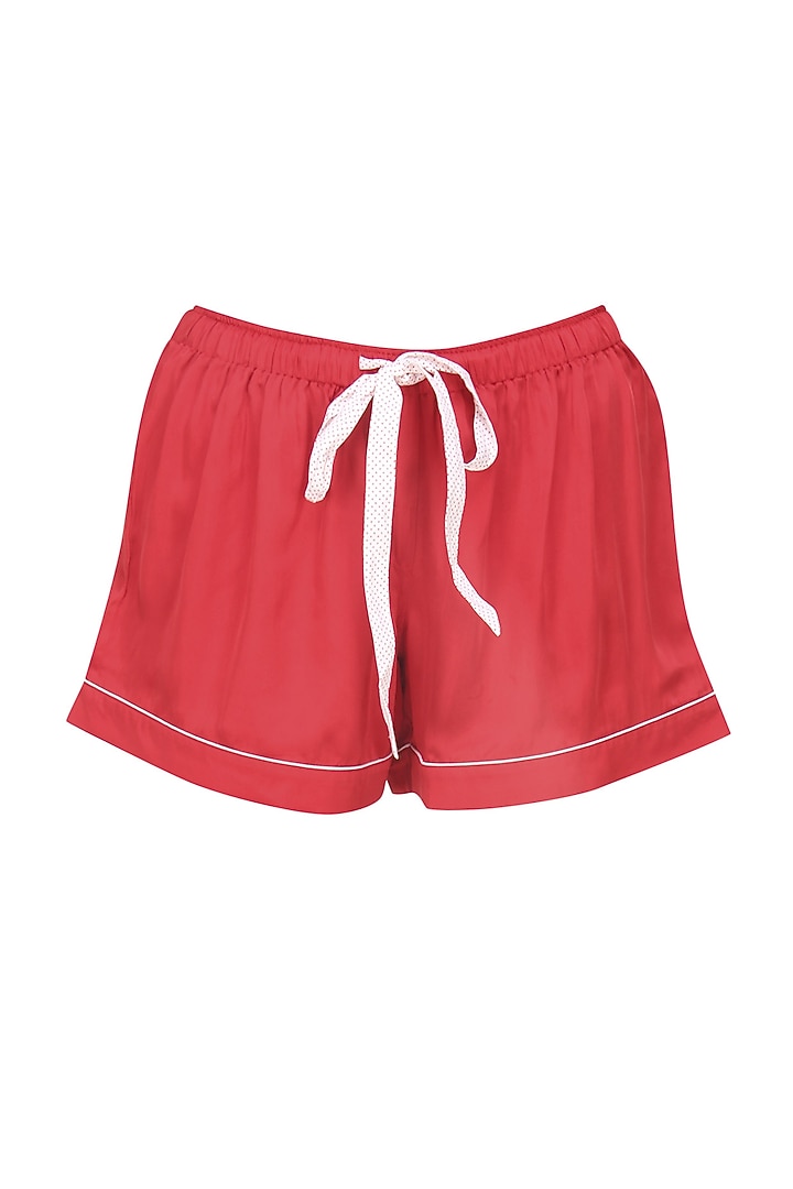 Red satin shirt and shorts set available only at Pernia's Pop Up Shop.