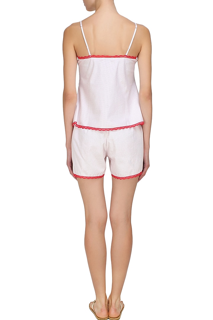 White and red satin shirt shorts set available only at Pernia's Pop Up Shop.