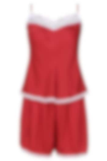 Red satin camisole and shorts set by Dandelion