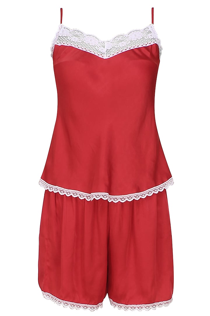 Red satin camisole and shorts set by Dandelion