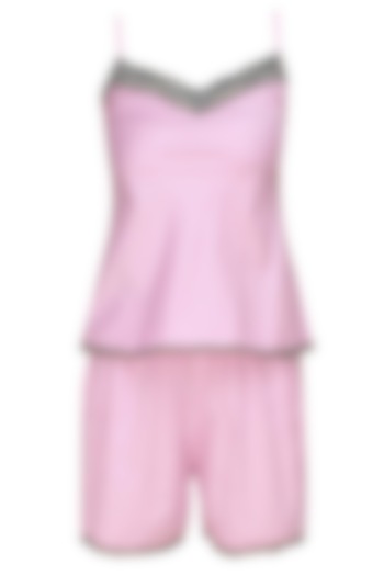 Pink and grey satin camisole and shorts set by Dandelion