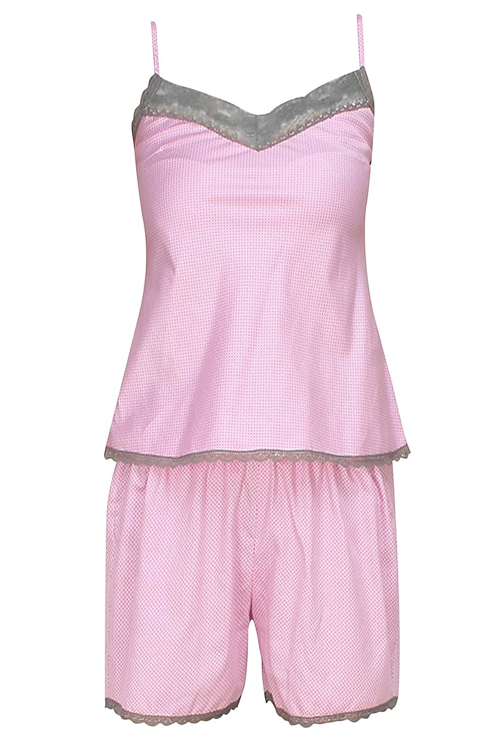Pink and grey satin camisole and shorts set by Dandelion