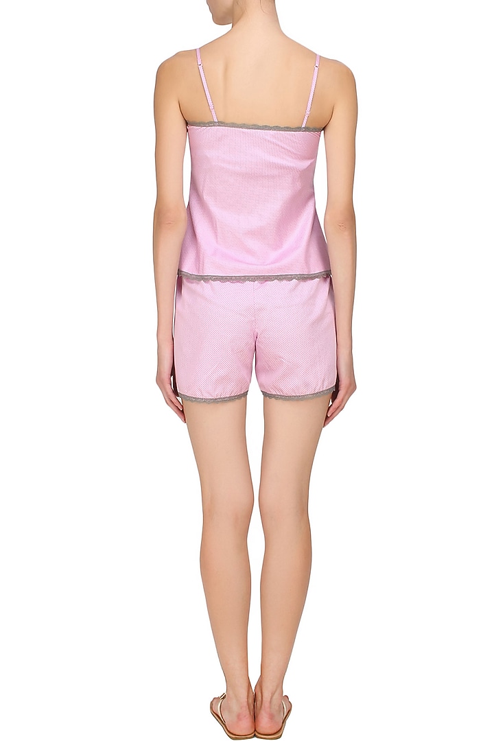 Pink and grey satin camisole and shorts set available only at Pernia's Pop Up Shop.