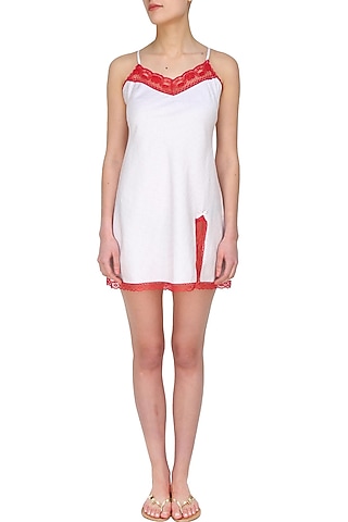White and red camisole night wear dress by Dandelion