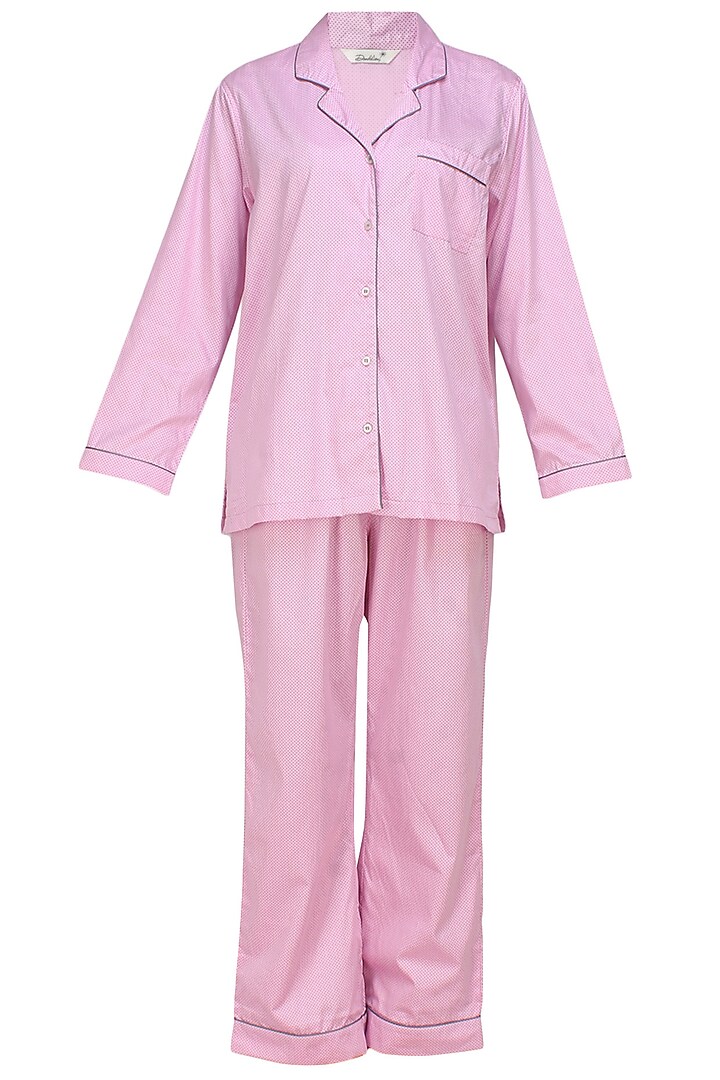 Pink and grey dot printed nightsuit set by Dandelion