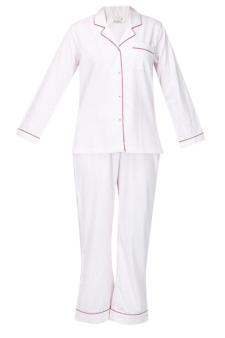 White and red dot printed nightsuit set by Dandelion