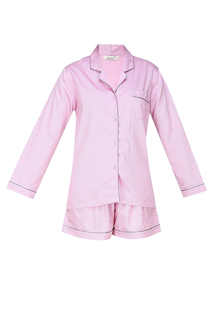 Pink and grey dot printed shirt and shorts set by Dandelion