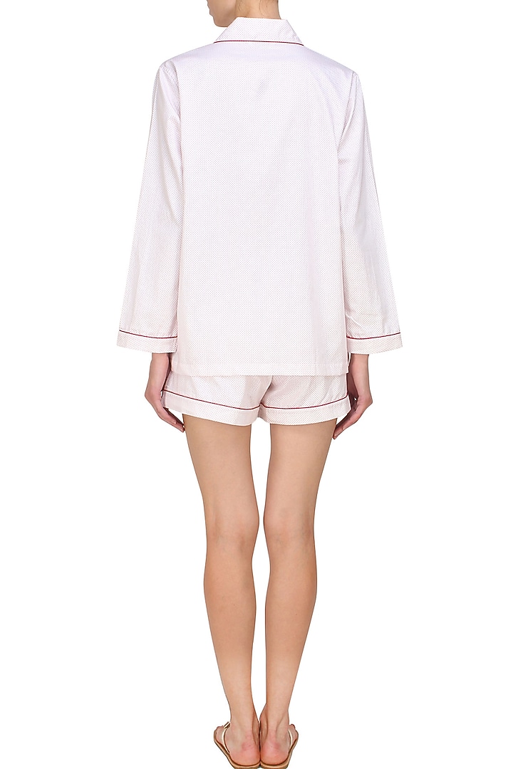 White and red polka dot shirt and shorts set available only at Pernia's Pop Up Shop.
