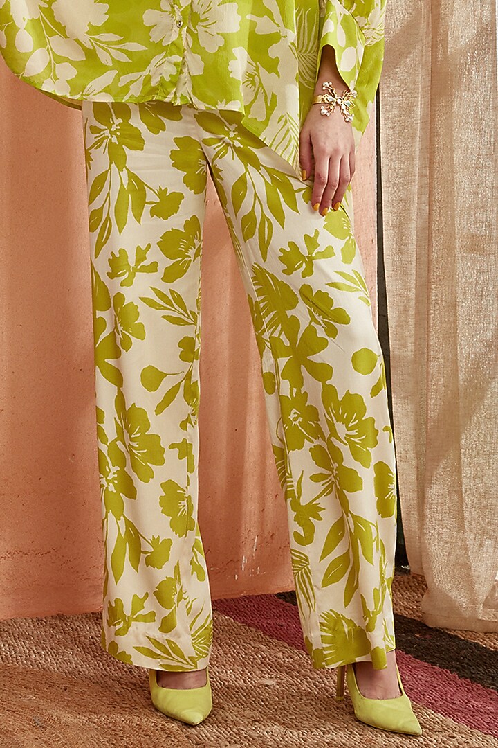 Spring Green Pearl Chiffon Asymmetrical Co-Ord Set by Label Deepika Nagpal at Pernia's Pop Up Shop