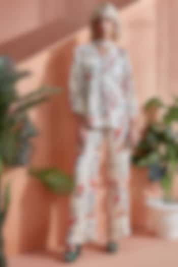 White & Crimson Bemberg Lenzing Modal Shirt by Label Deepika Nagpal at Pernia's Pop Up Shop