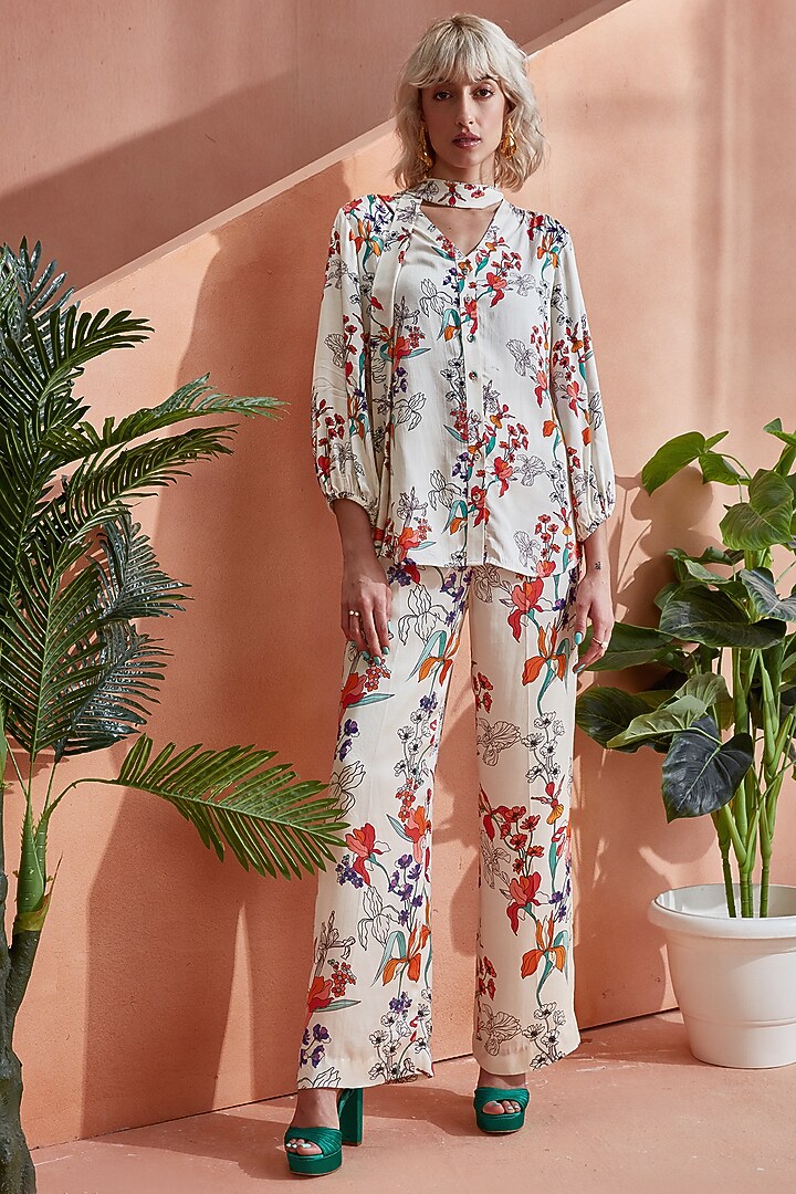 White & Crimson Bemberg Lenzing Modal Shirt by Label Deepika Nagpal at Pernia's Pop Up Shop