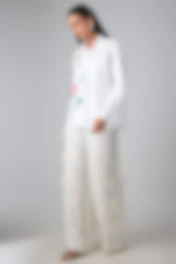 Ivory Blended Linen Trousers by Dilnaz Karbhary at Pernia's Pop Up Shop