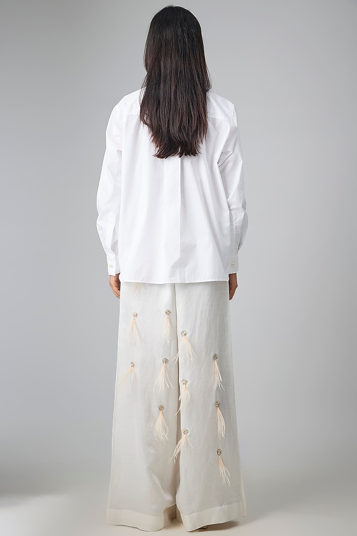 Ivory Blended Linen Trousers by Dilnaz Karbhary at Pernia's Pop Up Shop