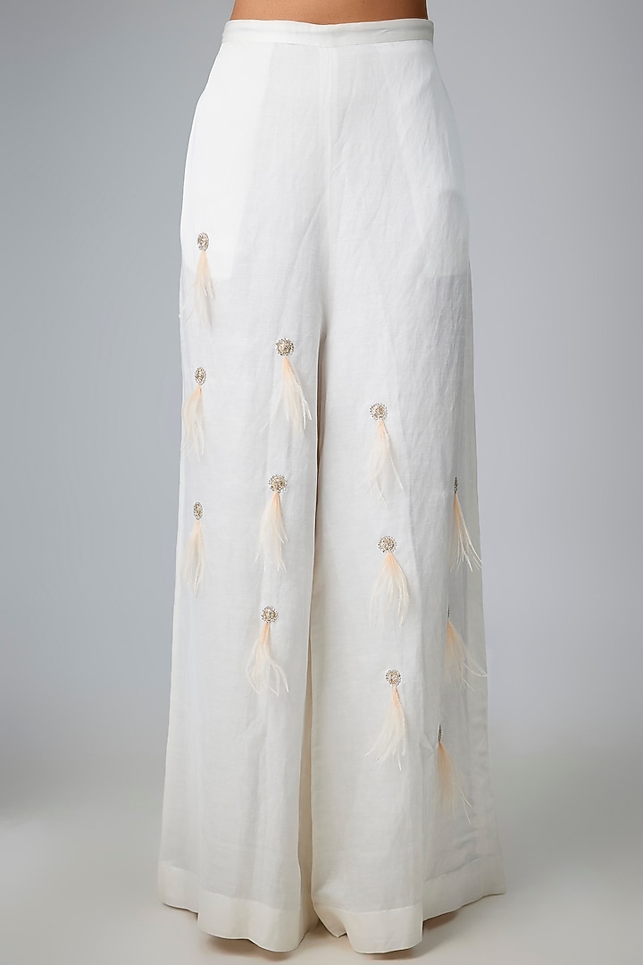 Ivory Blended Linen Trousers by Dilnaz Karbhary at Pernia's Pop Up Shop
