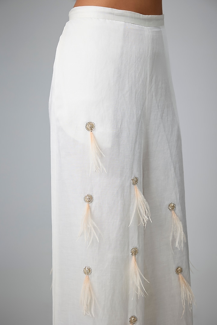 Ivory Blended Linen Trousers by Dilnaz Karbhary at Pernia's Pop Up Shop