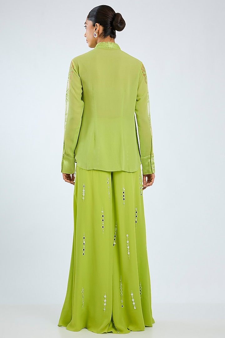 Green Georgette Shirt by Dilnaz Karbhary at Pernia's Pop Up Shop