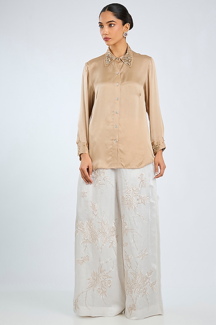 Ivory Blended Linen Trouser by Dilnaz Karbhary at Pernia's Pop Up Shop