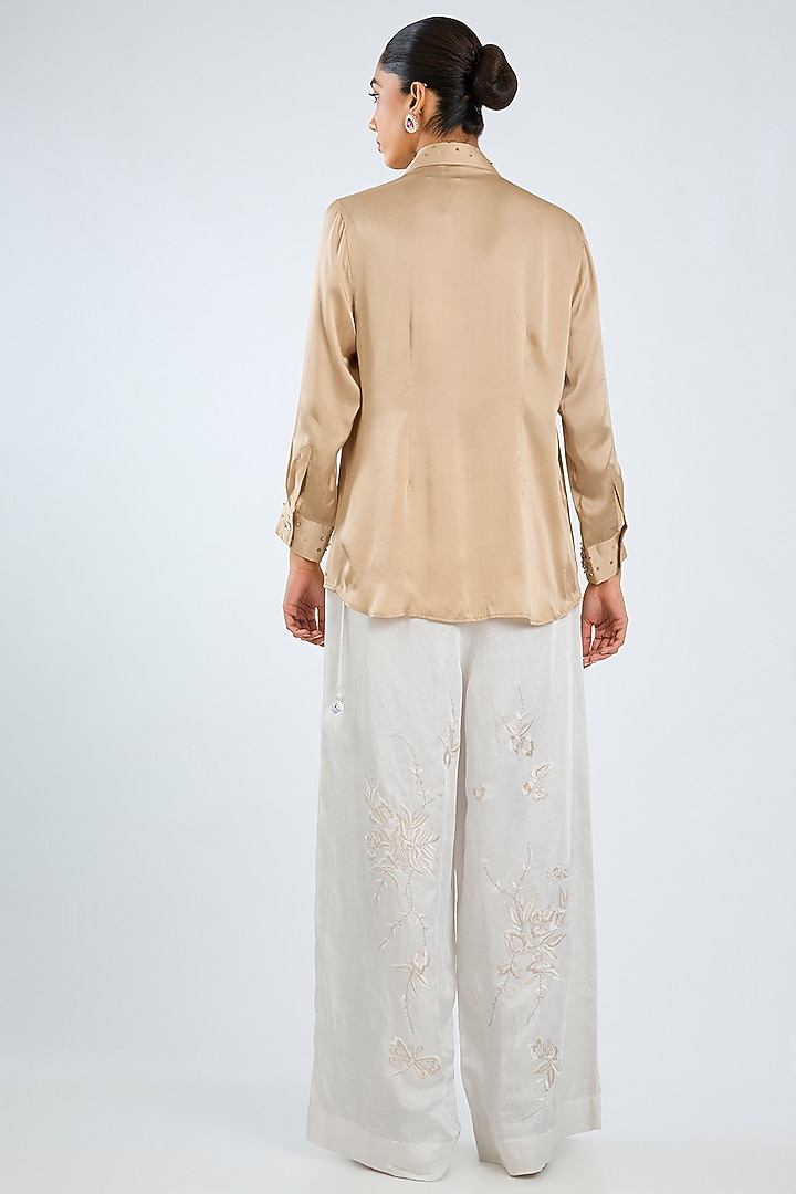 Ivory Blended Linen Trouser by Dilnaz Karbhary at Pernia's Pop Up Shop