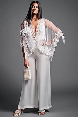 Ivory Embellished Jumpsuit by Dilnaz Karbhary