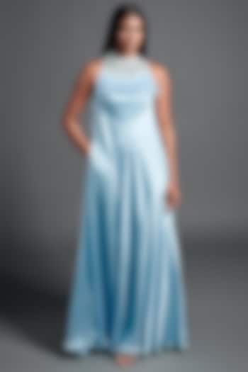 Powder Blue Embellished Gown by Dilnaz Karbhary