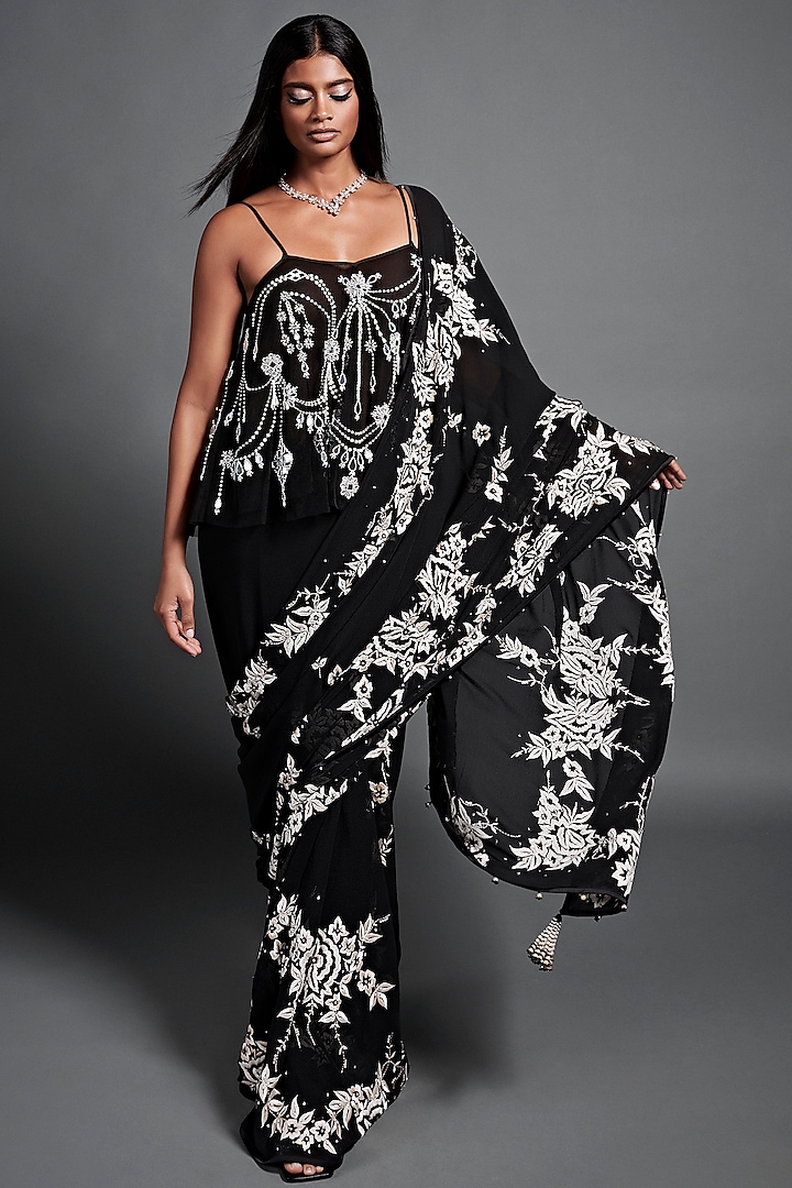 Black Embellished Reception Saree by Dilnaz Karbhary at Pernia's Pop Up Shop
