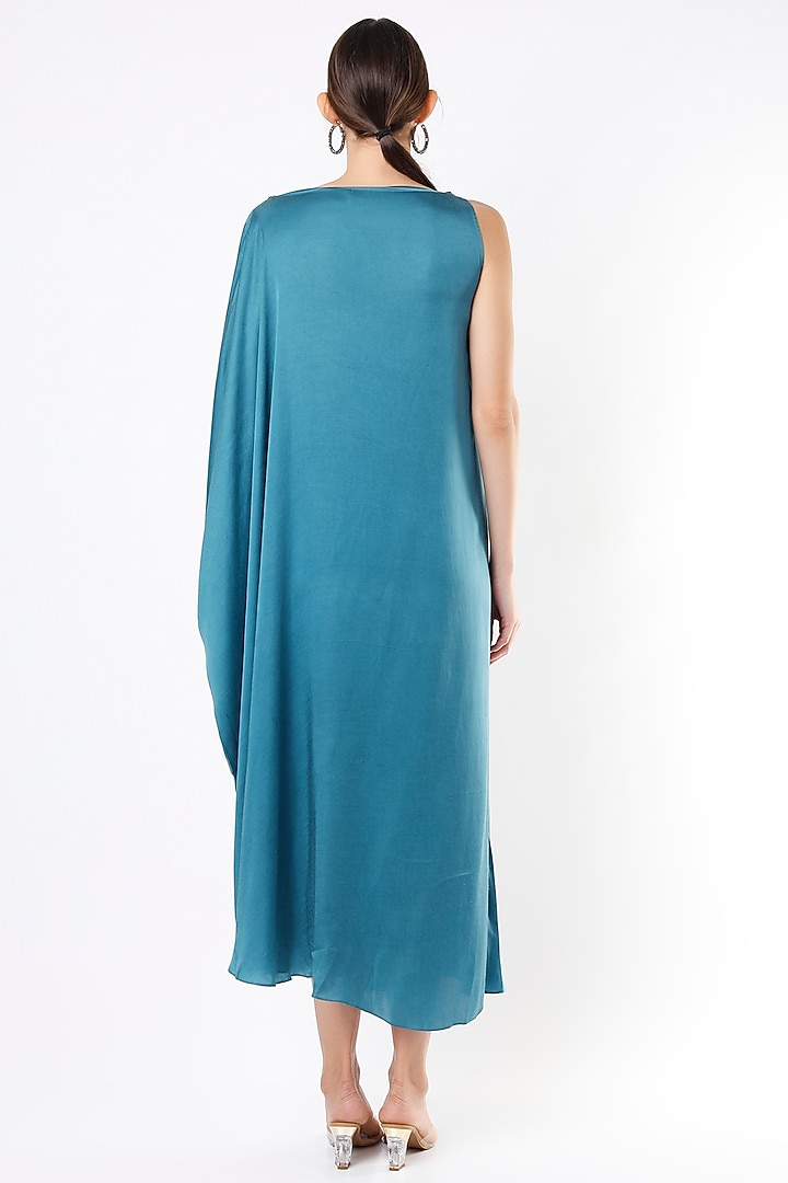 Aster Blue Satin Draped Vacation Dress by Dilnaz Karbhary at Pernia's Pop Up Shop