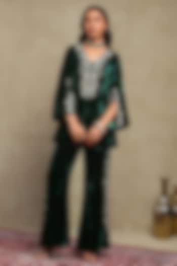 Forest Green Silk velvet Embroidered Co-ord Set by DOHR INDIA at Pernia's Pop Up Shop
