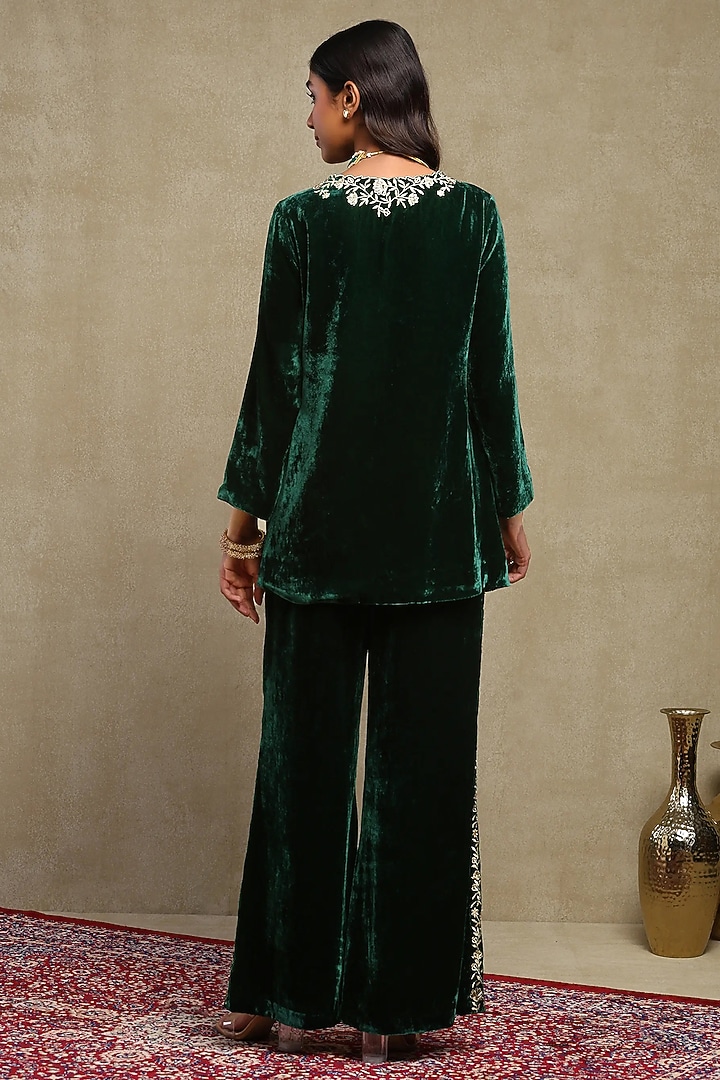 Forest Green Silk velvet Embroidered Co-ord Set by DOHR INDIA at Pernia's Pop Up Shop