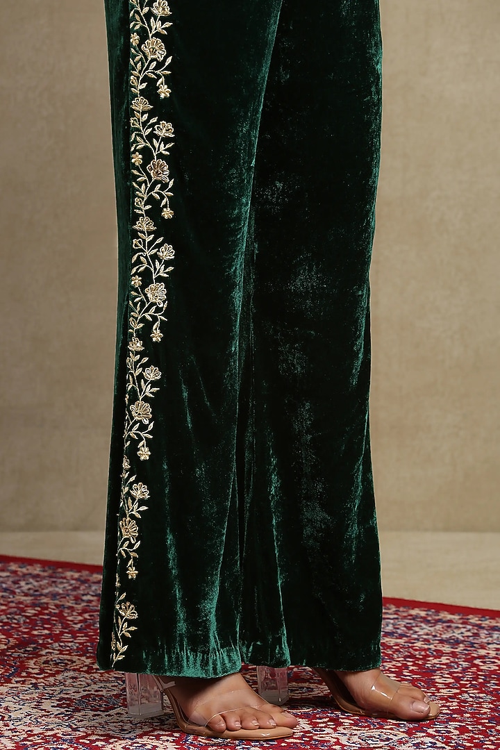Forest Green Silk velvet Embroidered Co-ord Set by DOHR INDIA at Pernia's Pop Up Shop