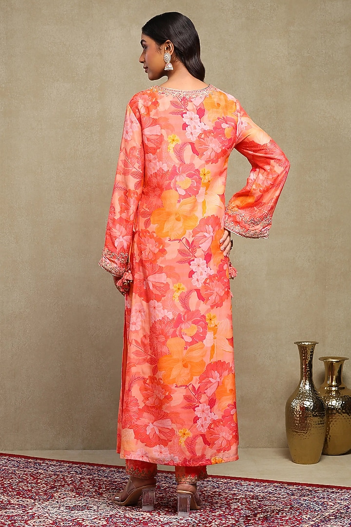 Red & Orange Silk Modal Printed Kaftan Set by DOHR INDIA at Pernia's Pop Up Shop