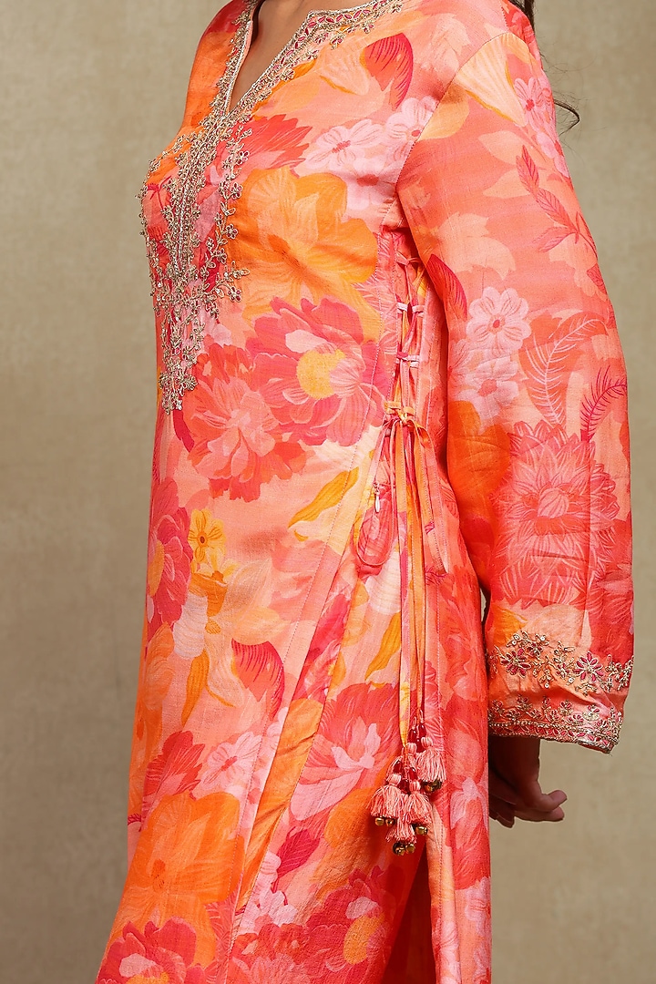 Red & Orange Silk Modal Printed Kaftan Set by DOHR INDIA at Pernia's Pop Up Shop