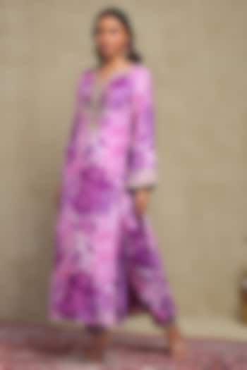 Lilac Silk Modal Printed Kaftan Set by DOHR INDIA at Pernia's Pop Up Shop