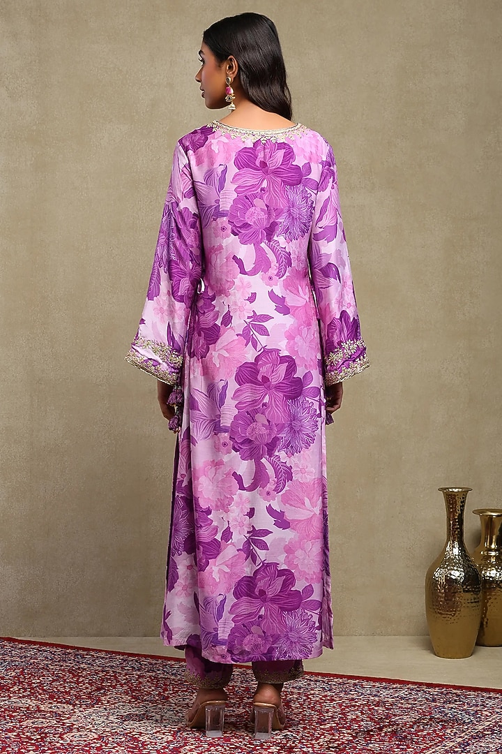 Lilac Silk Modal Printed Kaftan Set by DOHR INDIA at Pernia's Pop Up Shop