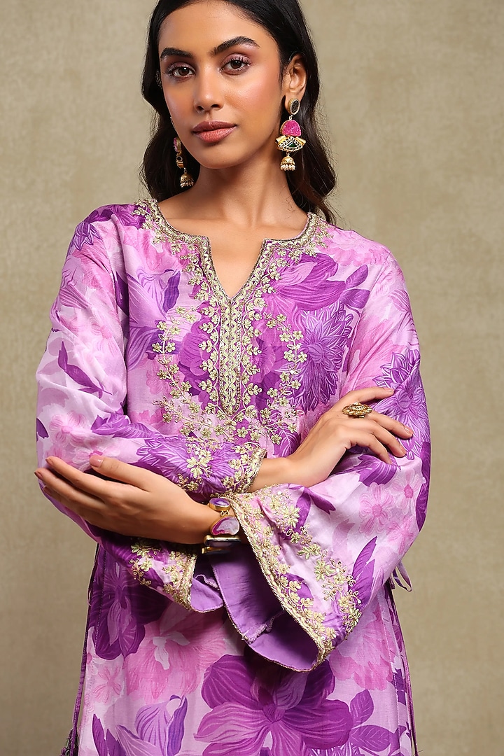 Lilac Silk Modal Printed Kaftan Set by DOHR INDIA at Pernia's Pop Up Shop