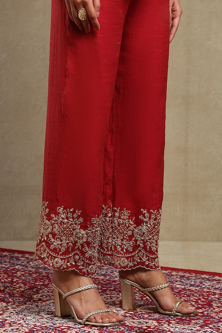 Red Tissue Chanderi Embroidered Co-Ord Set by DOHR INDIA at Pernia's Pop Up Shop