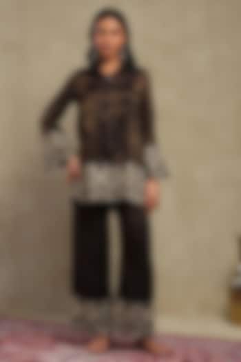 Black Tissue Chanderi Embroidered Co-Ord Set by DOHR INDIA at Pernia's Pop Up Shop